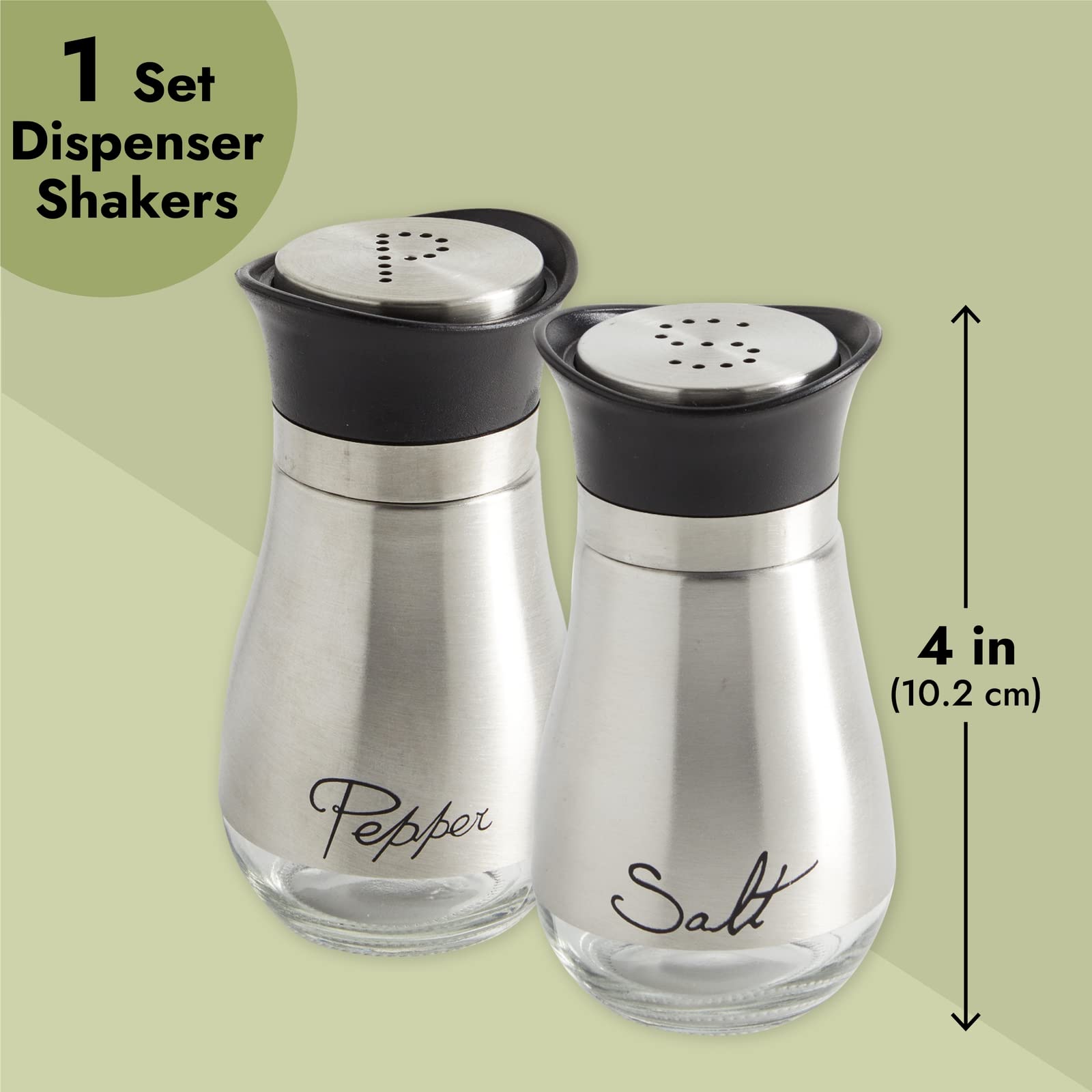 Stainless Steel Salt and Pepper Shaker Set with Transparent Glass Bottoms  Screw-Off Caps  and Perforated ''S'' and ''P'' Designs for Modern Kitchen Accessories (4oz)